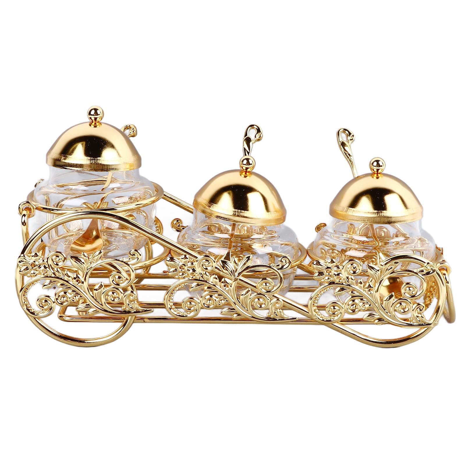 European Sugar Jar Set - Crystal Gold Finish (3 Pieces)