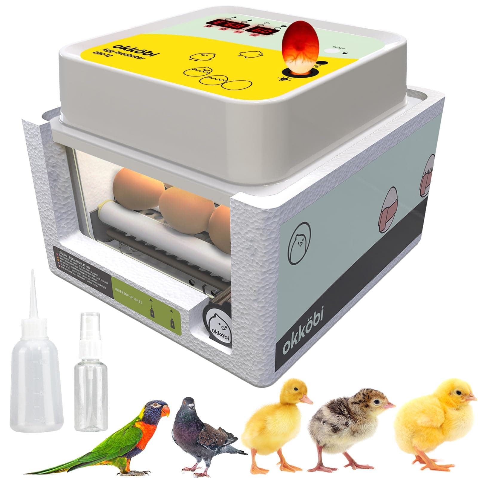12-Egg Okkobi OBI-12 Incubator with Automatic Turning & Humidity Control