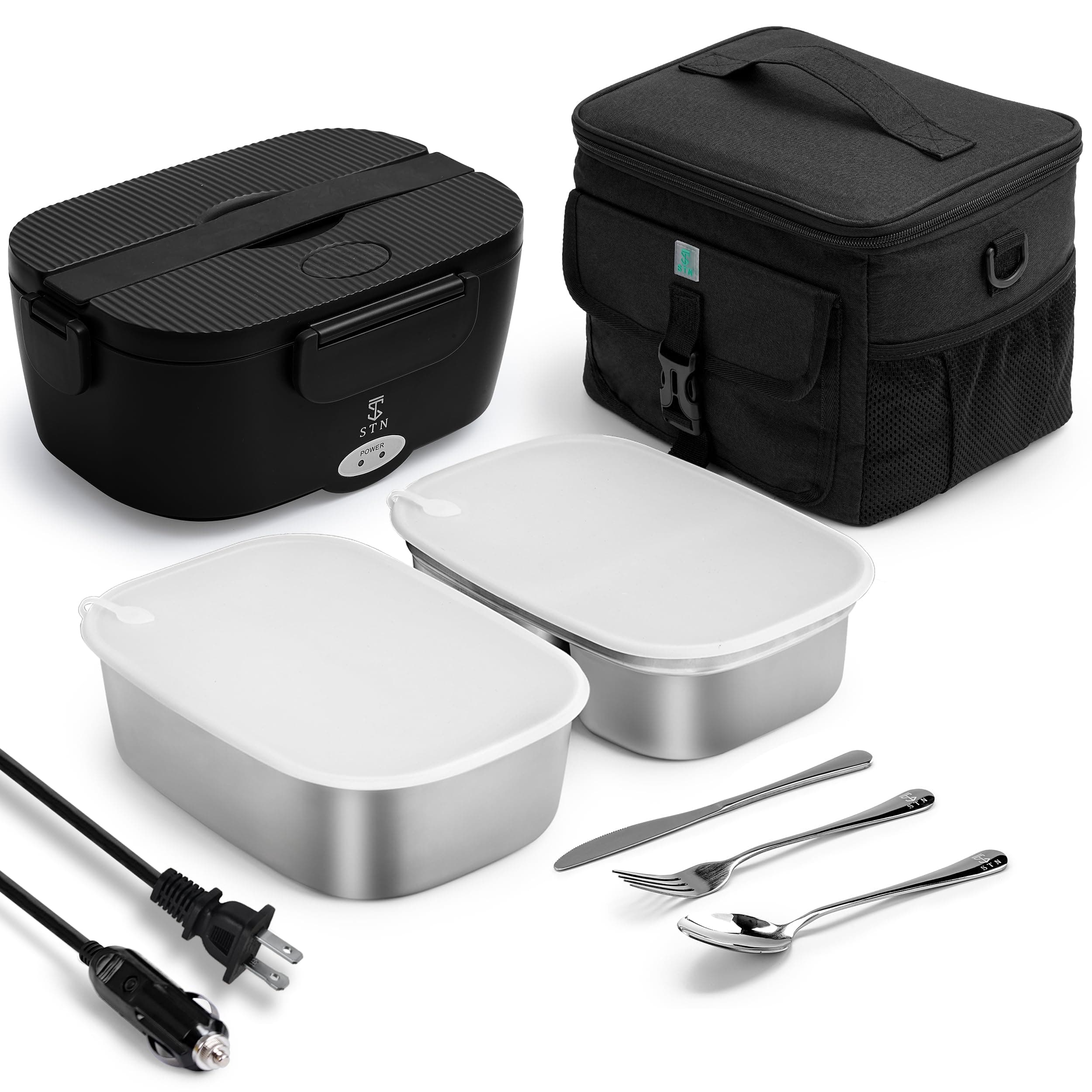 Electric Heated Lunch Box for Adults with Stainless Steel Containers and Insulated Bag