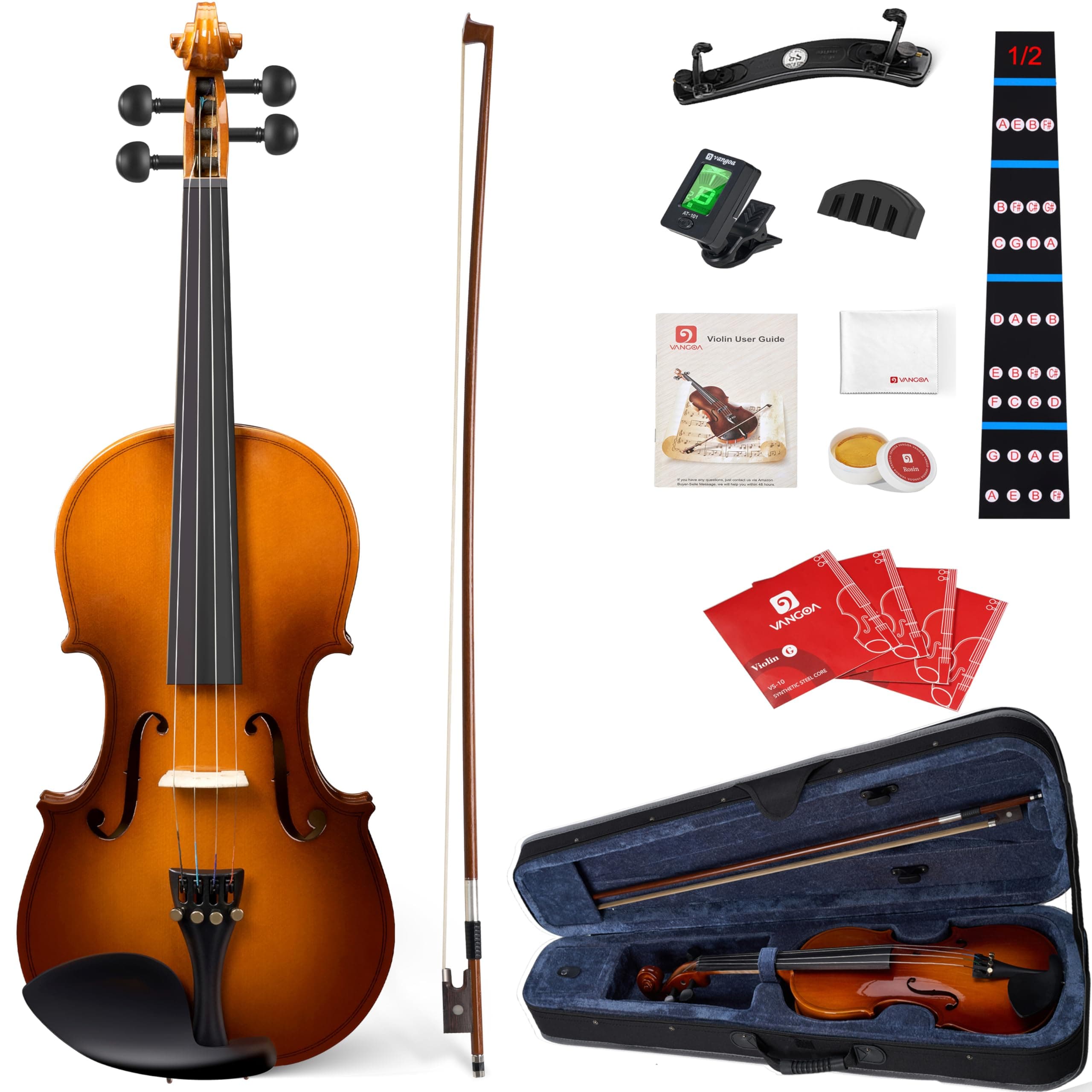 Vangoa 1/2 Size Acoustic Violin Kit for Beginners