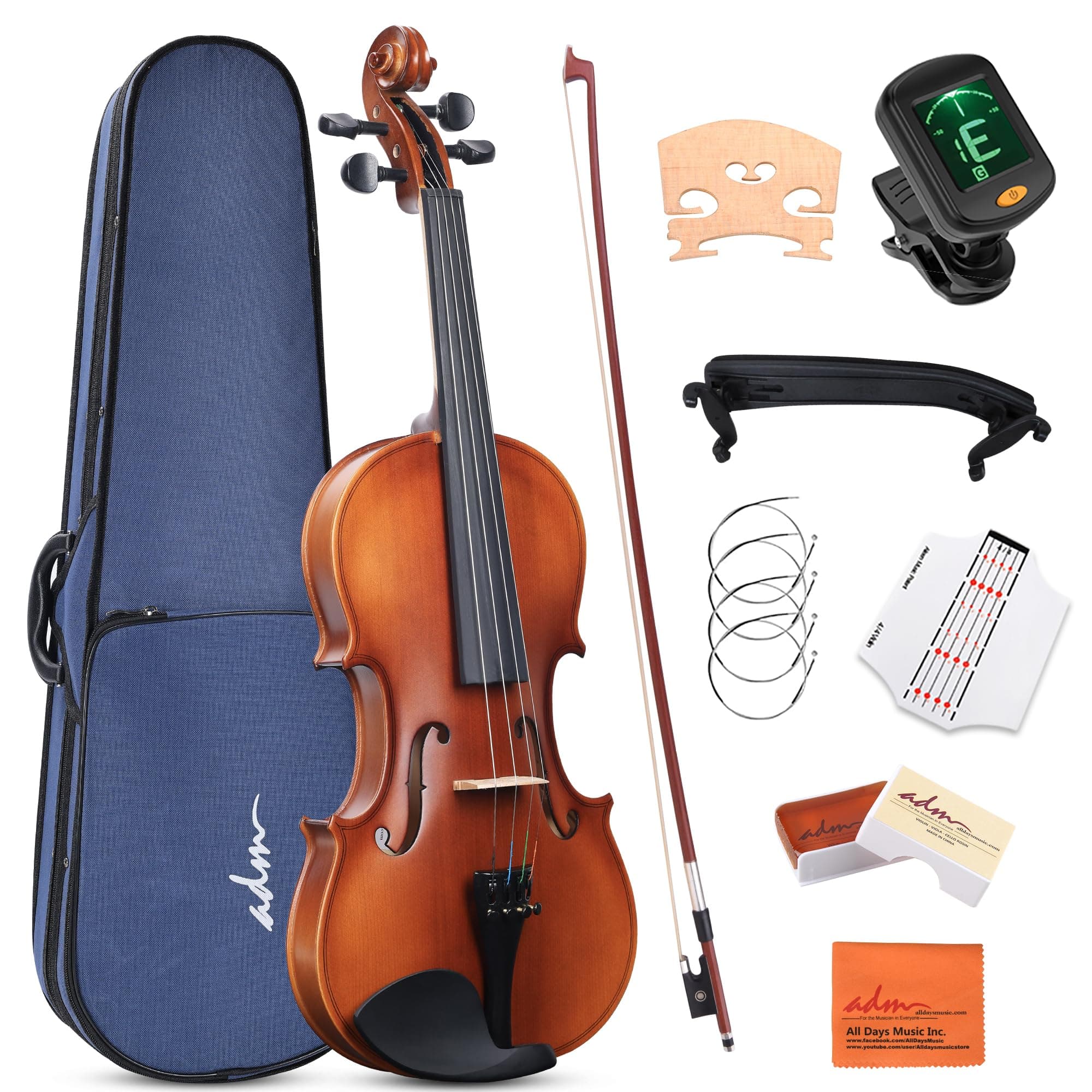 Adm 3/4 Size Wood Violin Set for Beginners with Case, Rosin, Bow, Tuner