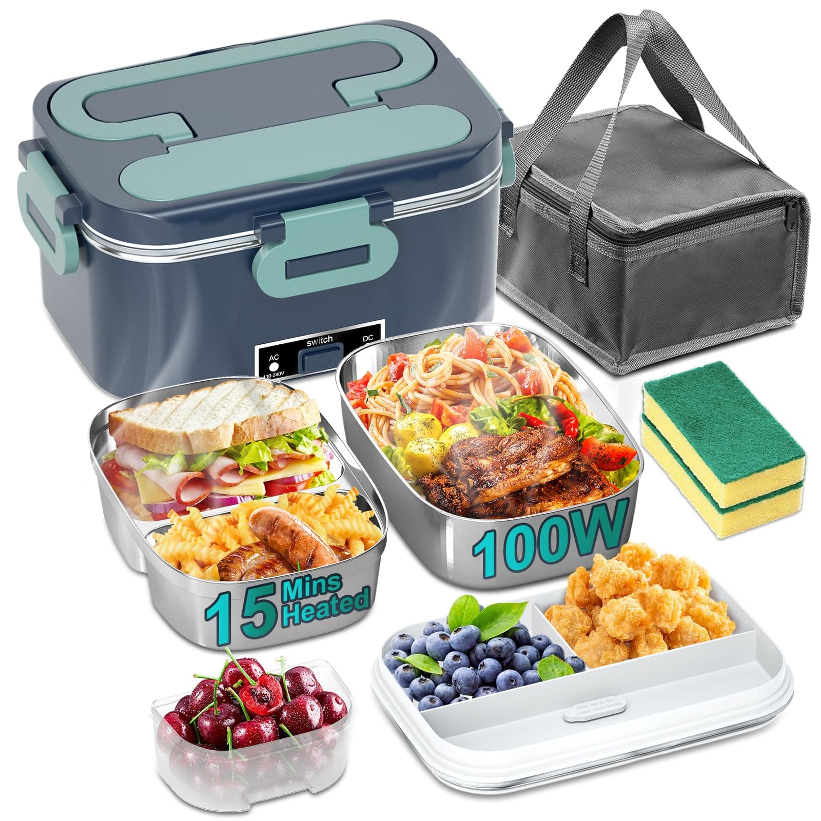 100W Fast Heating 1.8L Lunch Box for Adults Blue