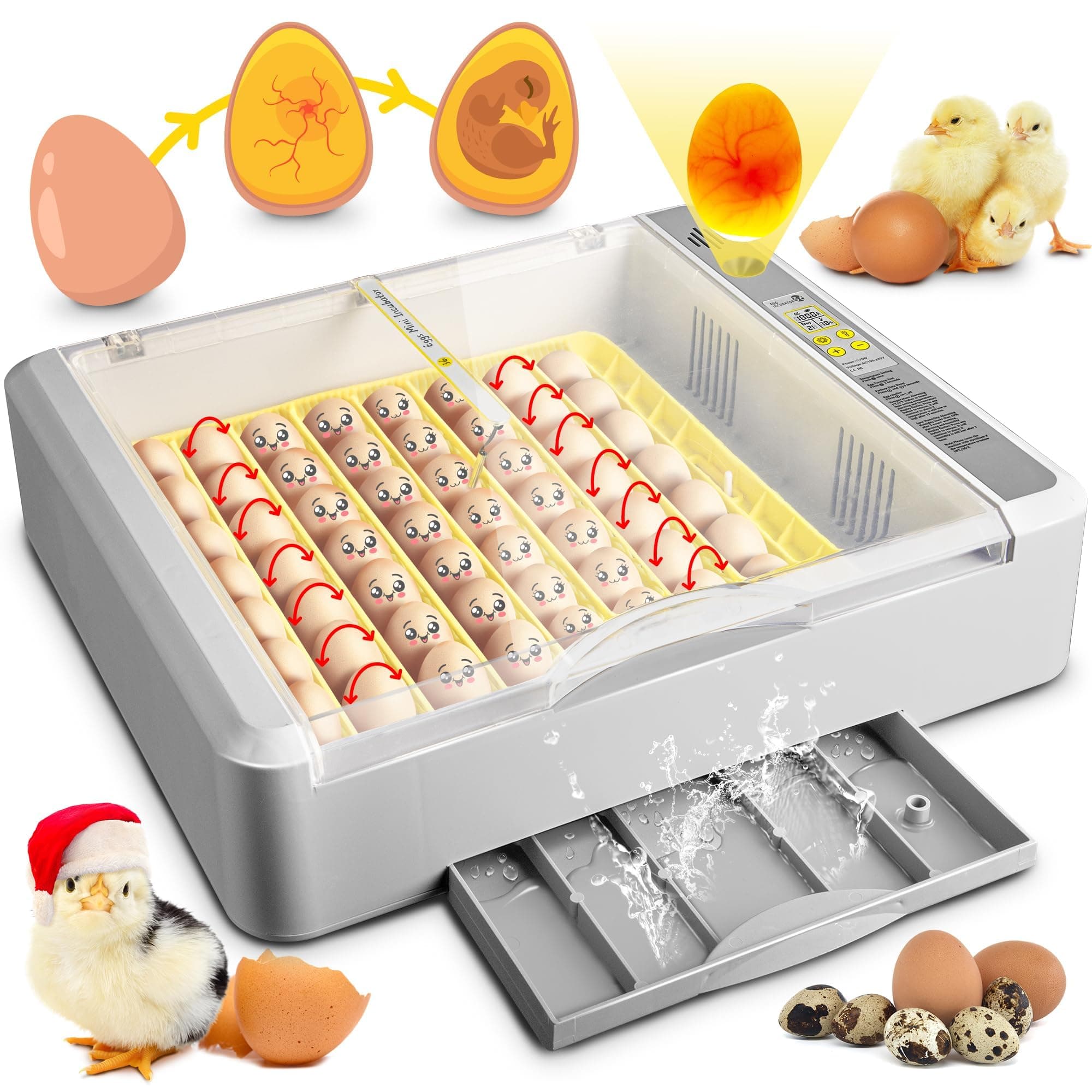 36-60 Egg Incubator with Auto Turning & Humidity Control, 360° View Digital Display Incubator for Hatching Chicken, Duck