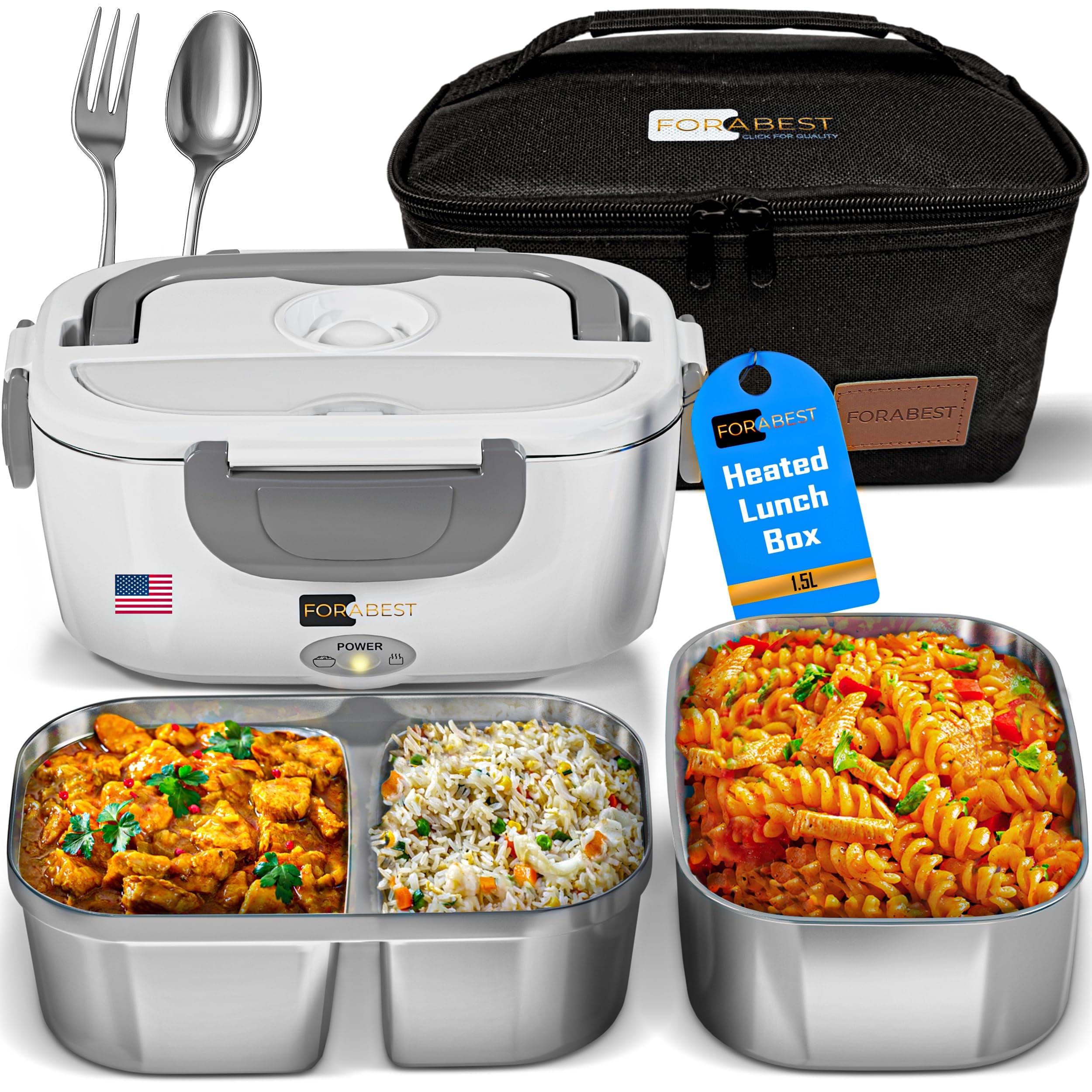 Heated Lunch Box 80W for Adults - Portable 1.5L Food Warmer, 12V/24V Car & Truck, 110V/220V Work & Travel